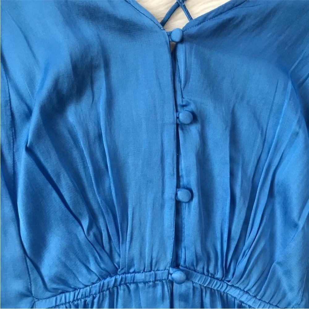 FREE PEOPLE Later Days Blue Button Front Long Sleeve Midi Dress Size‎ 0 New - Picture 8 of 13